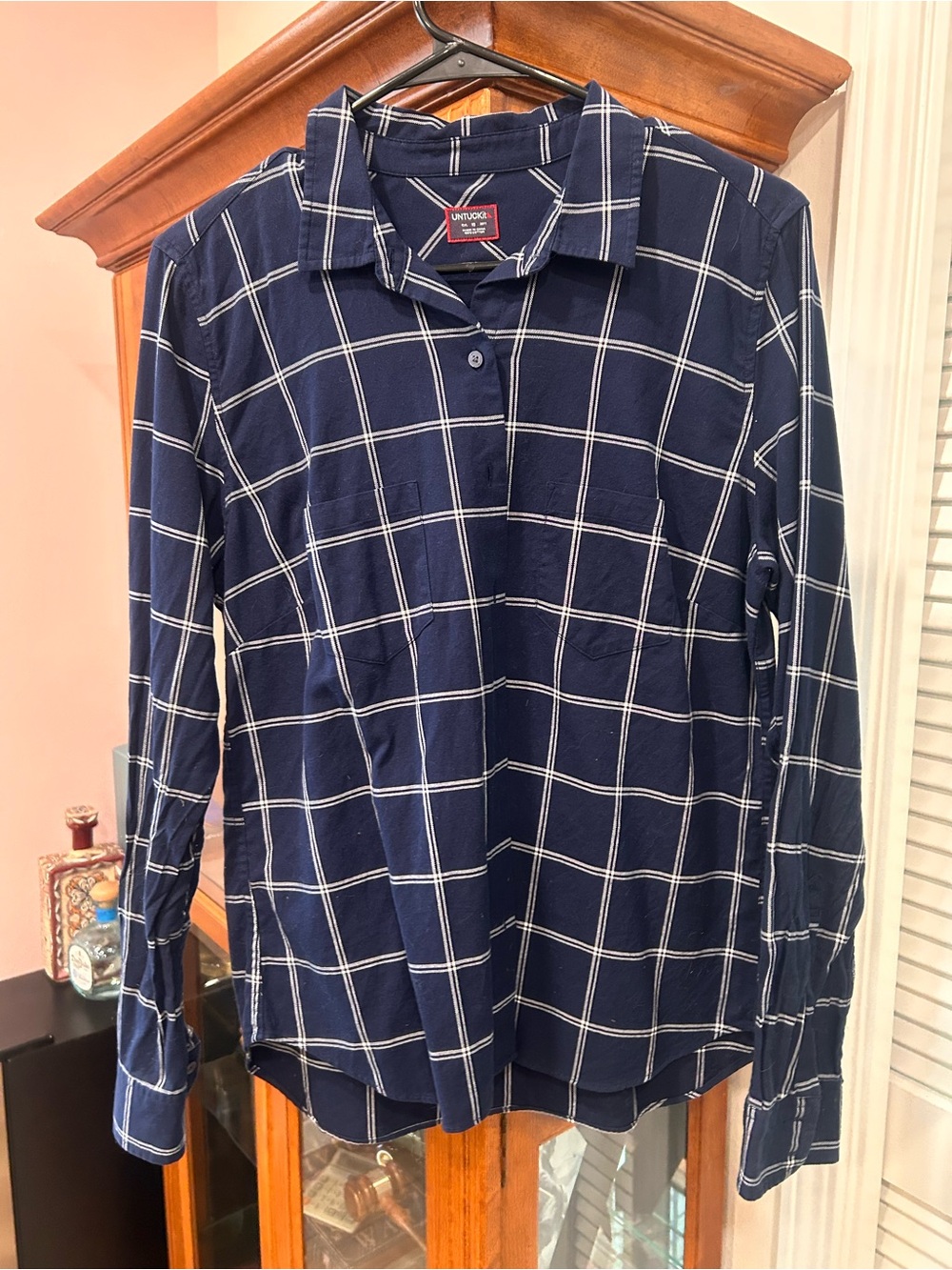 Women’s Untuckit Navy Windowpane Button-Down Shirt